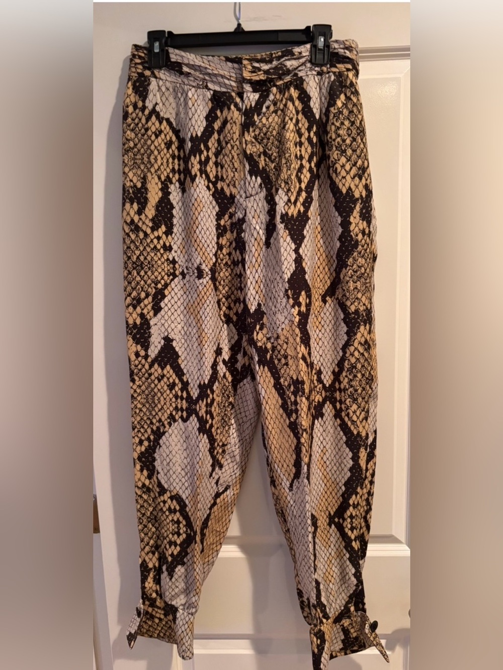 Zara Snake Print Pants Women M NWT Tapered Ankle Button Cuff Animal Print